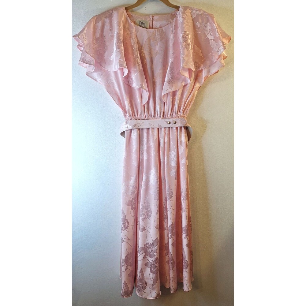 Vtg 80's PELLINI AFTER 5 Petal Pink Dress‎ Sz 5/6 Rose Print Wedding Old Money